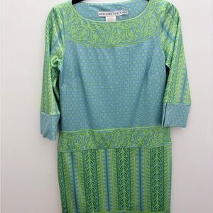 Gretchen Scott Designs Blue and Green Long Sleeve Dress